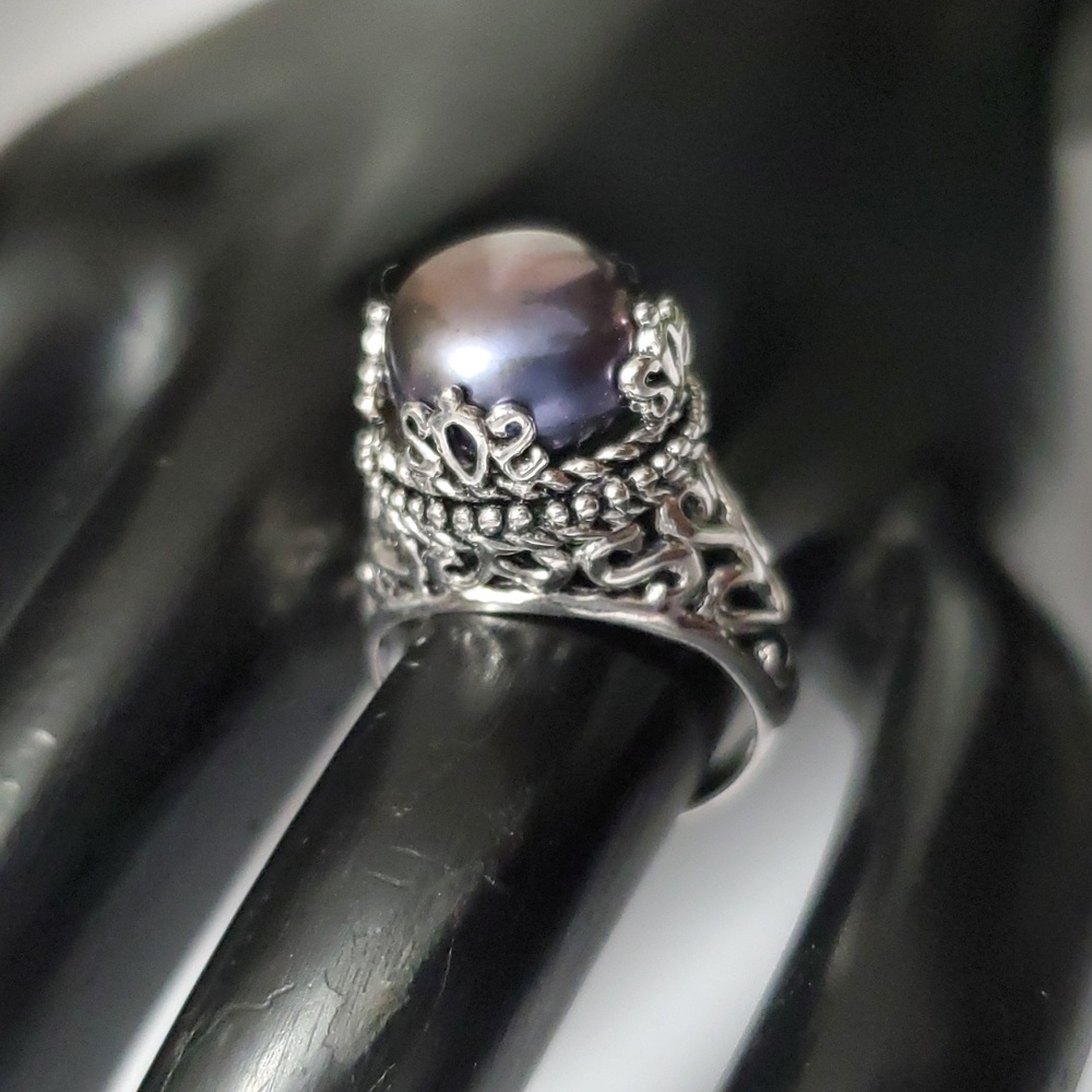 Sterling Silver 925 Tahiti Pearl Filigree Ring